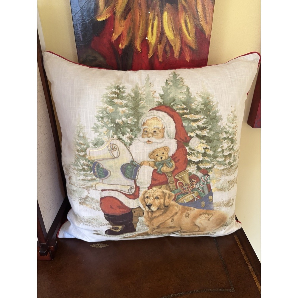 Santa Golden Retriever Christmas Duck Feather Fill Pillow by Santa's Workshop